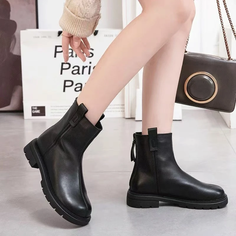 9638-4短靴女秋冬新款百搭时尚拉链防滑女鞋