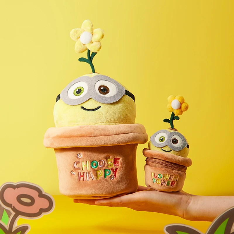 小黄人可爱正版呆萌花朵毛绒盆栽公仔包挂