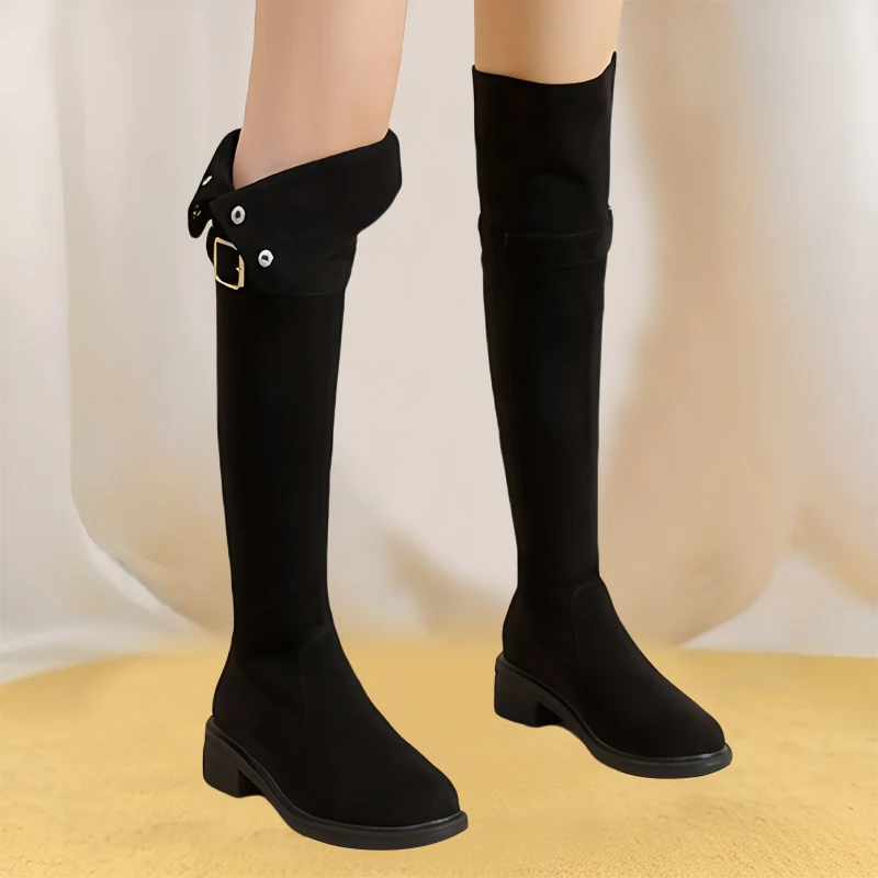 气质款过膝长筒靴女软底2024秋冬新款高筒靴加绒小个子弹力瘦瘦靴