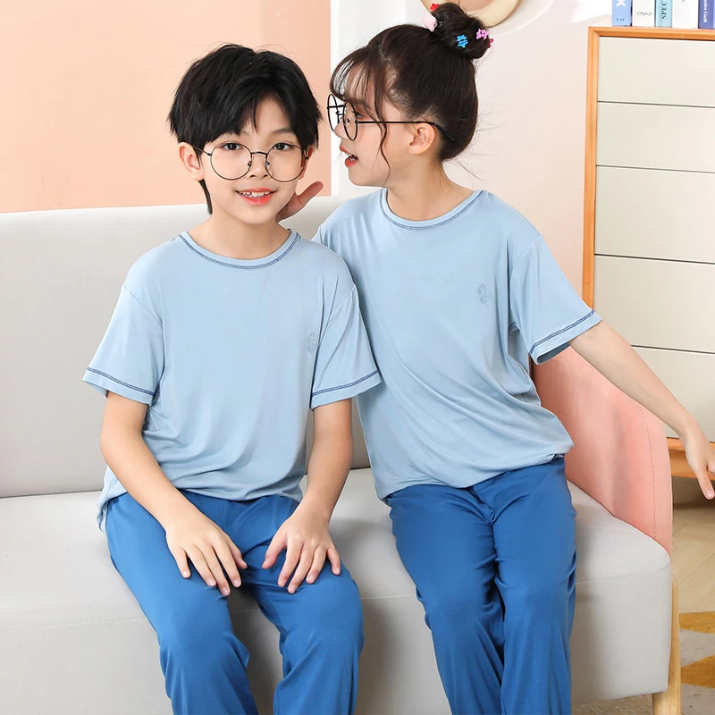儿童莫代尔宝宝睡衣秋季短袖男孩女孩空调服夏男童家居服夏季薄款