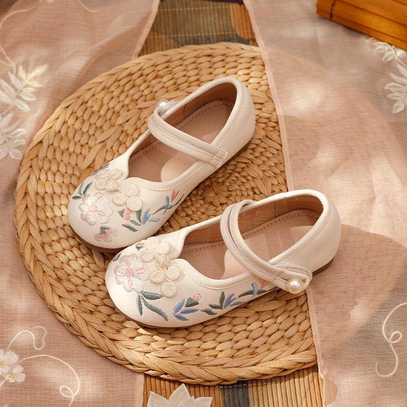 女童汉服鞋软底刺绣中国风鞋旗袍鞋儿童绣花鞋宝宝古风鞋子公主鞋