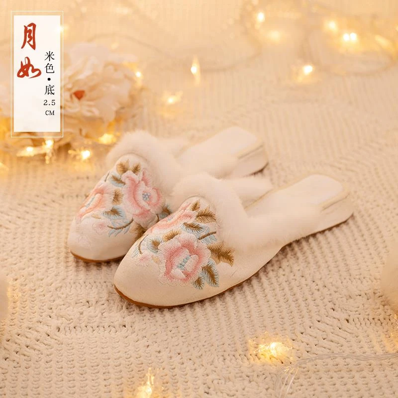 绣花拖鞋女室内汉元素古风绣花鞋汉服拖鞋秋冬中国风拖鞋旗袍保暖