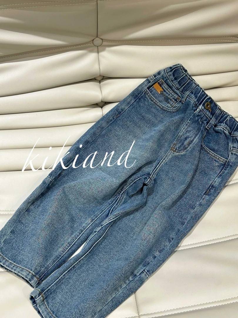 IKIAND2023新款中大童韩版宽松莫奈花园风时尚休闲水洗越也牛仔裤