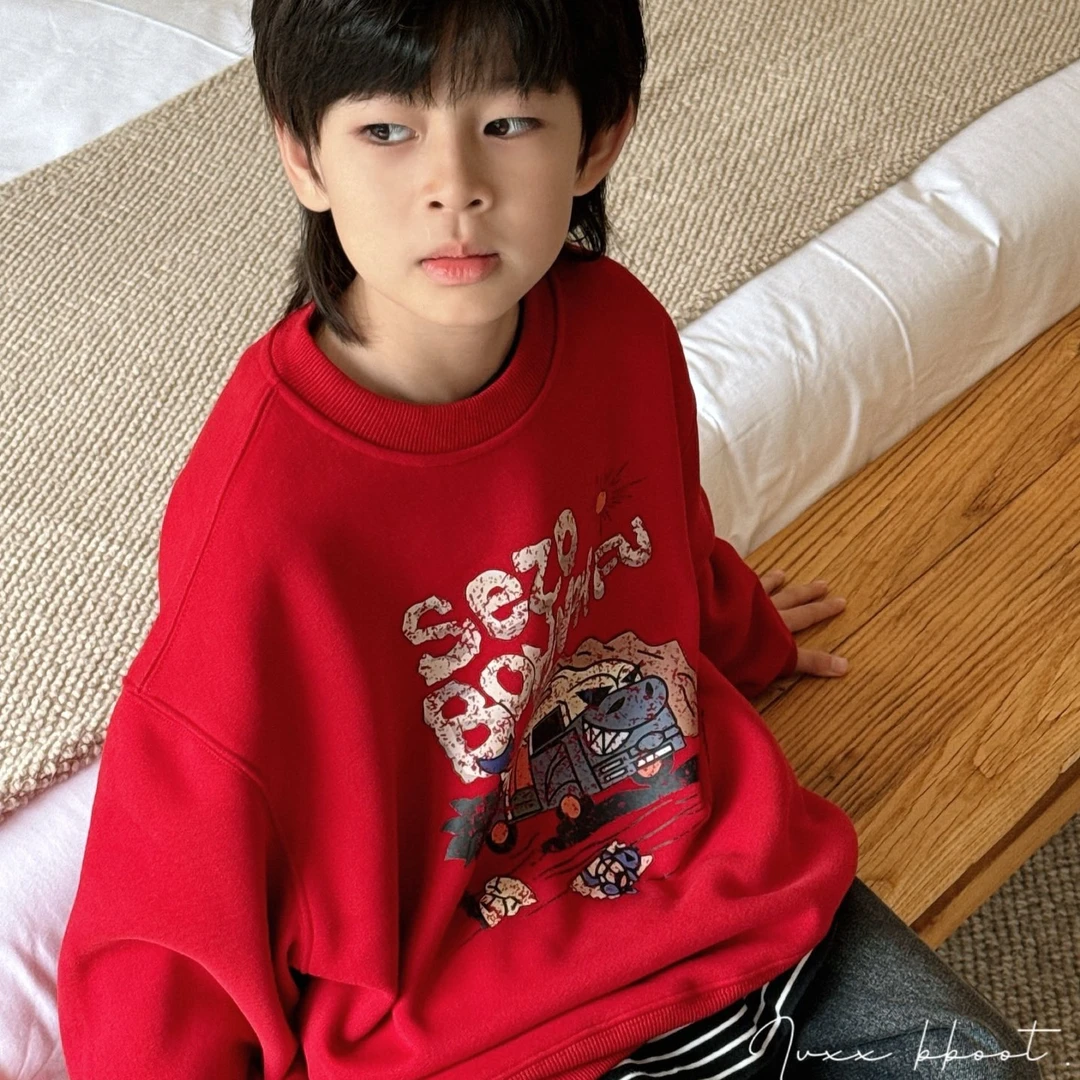 KIKIAND秋冬男女童印花卫衣韩版圆领潮流港风儿童上衣--K34175