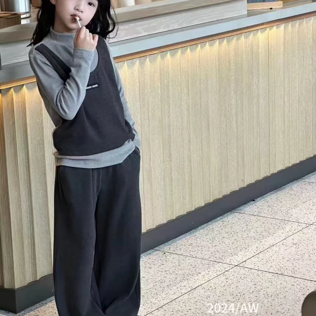 KIKIAND儿童套装2024新款中大童时尚休闲百搭宽松韩版针织--5303