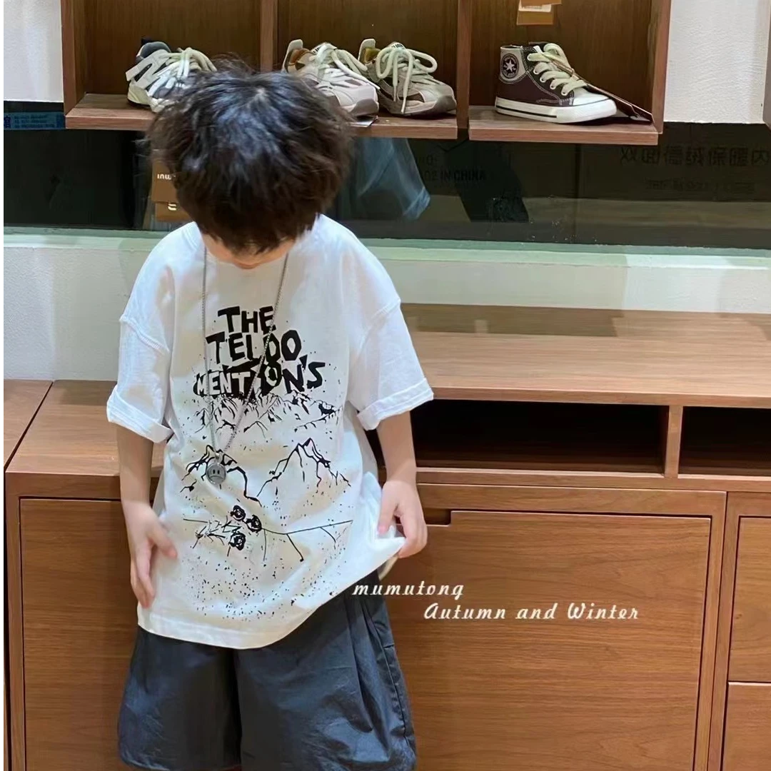 KIKIAND 2024新款儿童休闲夏款印花百搭半袖韩版T恤9992