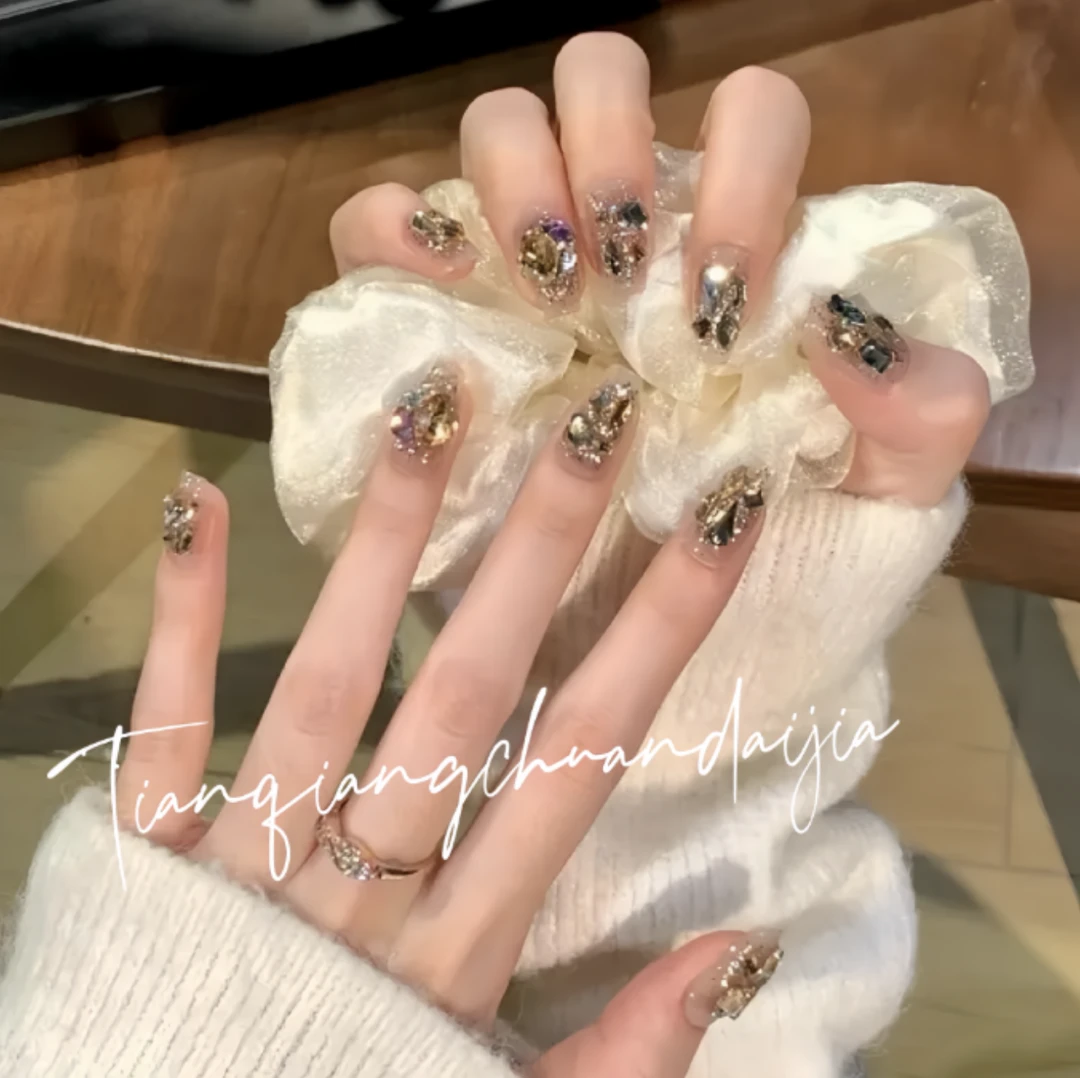 【掉钻包补】【星空】爆闪香槟碎砖/纯手工穿戴甲新年战甲可穿戴美甲