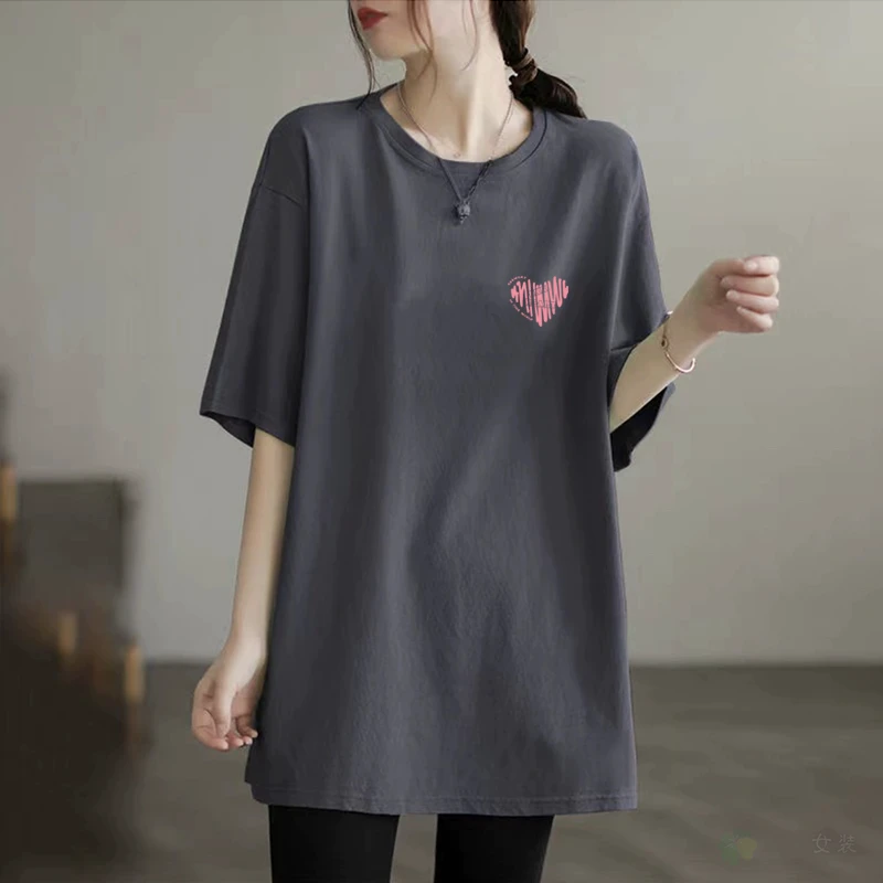 短袖女t恤大码t恤清凉胖妹妹显瘦加长款夏日百搭上衣遮胯遮屁股