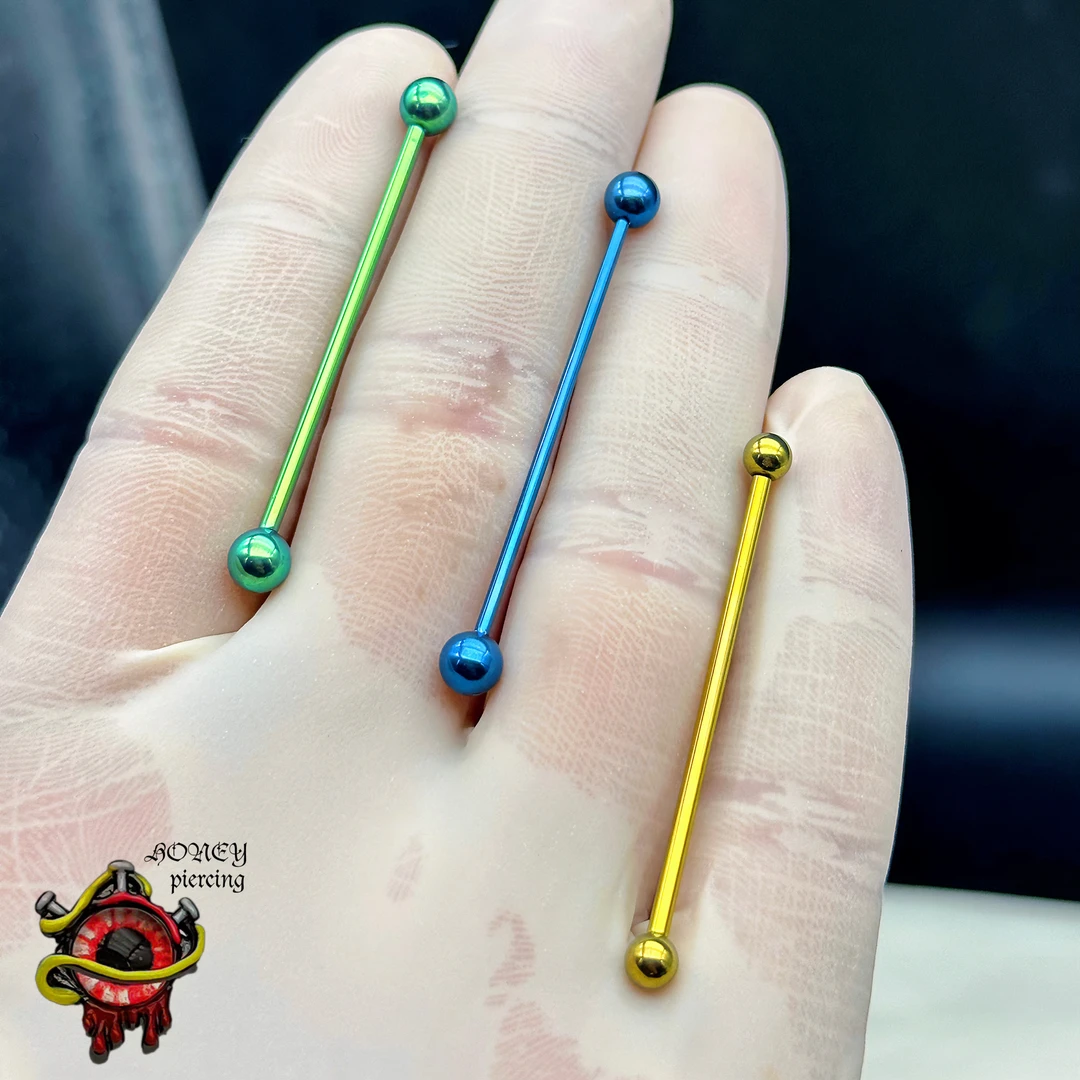 合金耳饰 哈尼穿孔钛合金直杆耳桥内螺纹1.6/1.2mm直径可改渐变色
