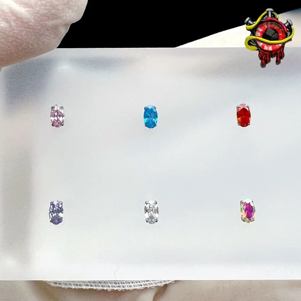 合金耳饰 哈尼穿刺钛合金椭圆锆石内螺纹0.9牙口耳钉耳骨钉单个