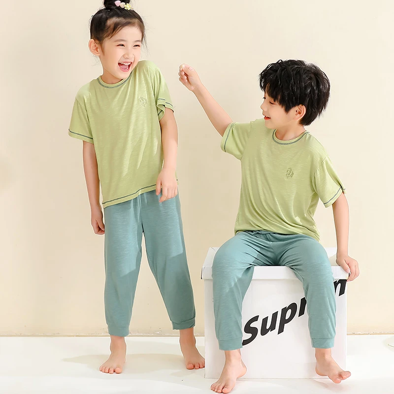 儿童睡衣套装女童男童家居服中小童春夏亲子装青少年短袖长裤休闲