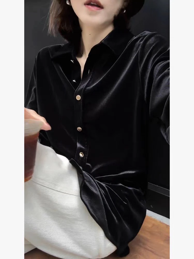 爆款丝绒金丝绒显瘦衬衣2024气质新款上衣衬衫洋气长袖 韩开衫