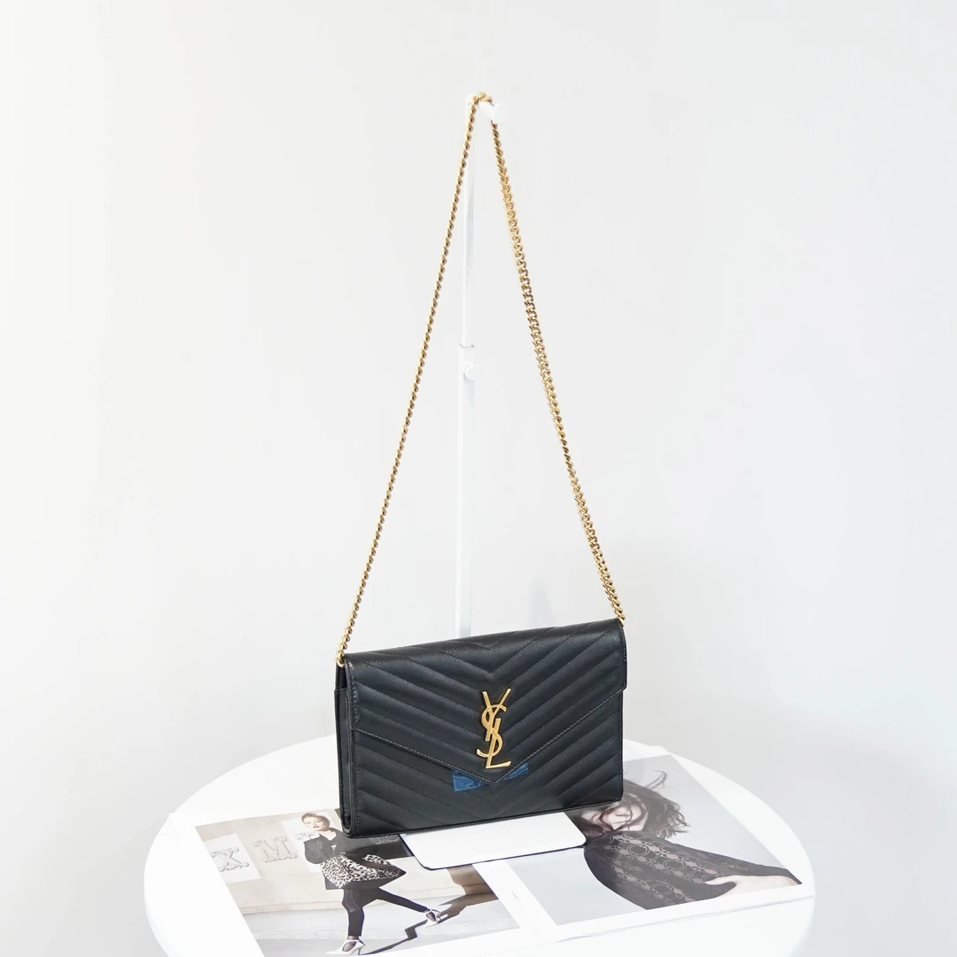 95新 YSL/圣罗兰 大有/鱼子酱黑金信封包