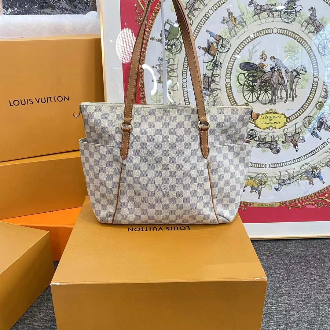 95新 LouisVuitton/路易威登 大有/lv 白棋盘托特单肩包/36120
