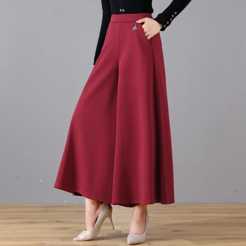 加绒加厚裙裤2025秋冬季新款宽松高腰阔腿裤女士洋气长裤子