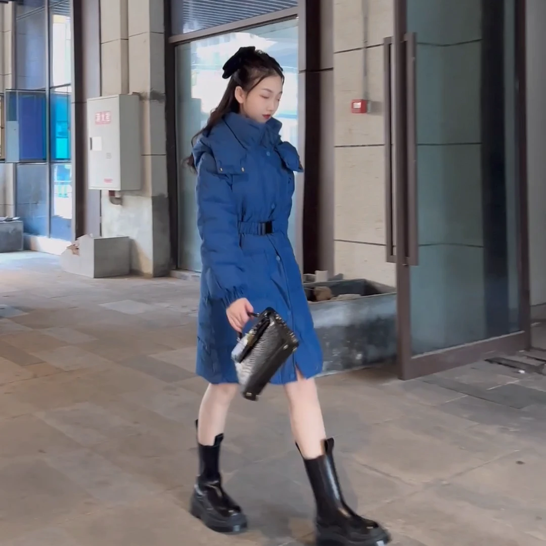 小个子2023冬季时尚设计感收腰气质简约中长款羽绒服