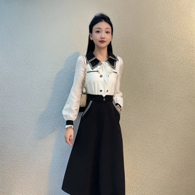 【半糖摩卡】气质时尚显瘦修身优雅假两件小个子连衣裙