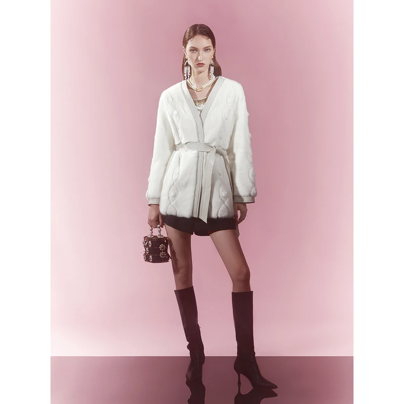 【皎月女神】2022秋冬水貂皮毛白色系带皮草上衣外套5C32509310