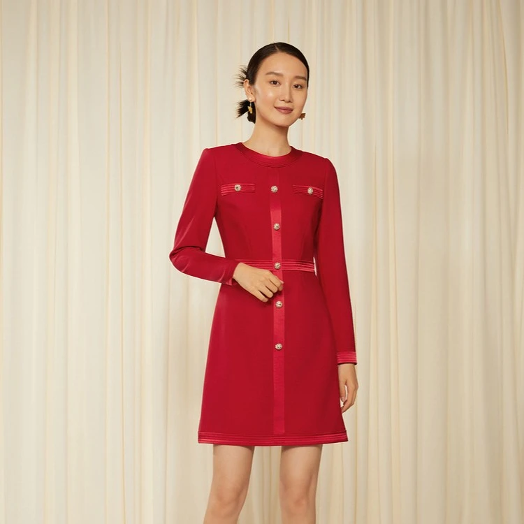 Song of Song/歌中歌冬季新款收腰钉珠口袋装饰连衣裙5C62505050