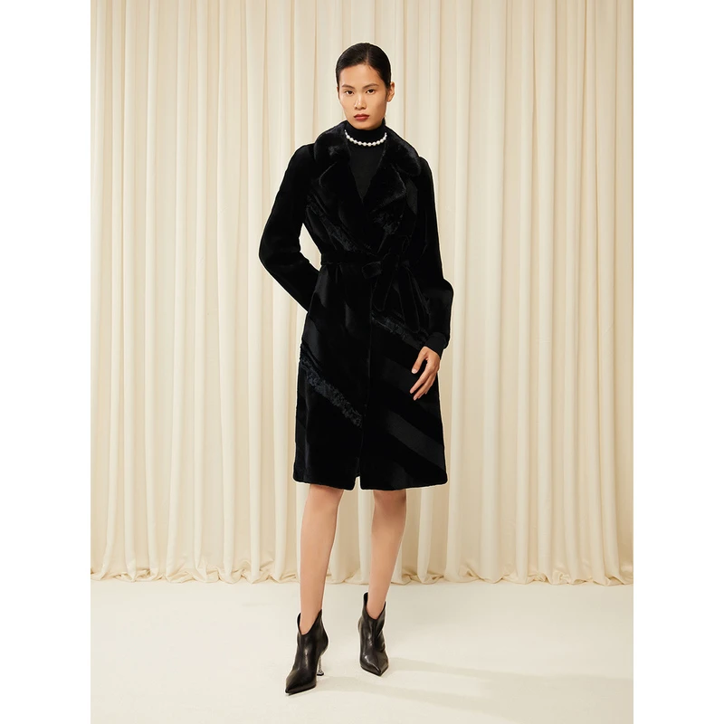 Song of Song歌中歌桑蚕丝水貂毛中长款皮草大衣5C33509410