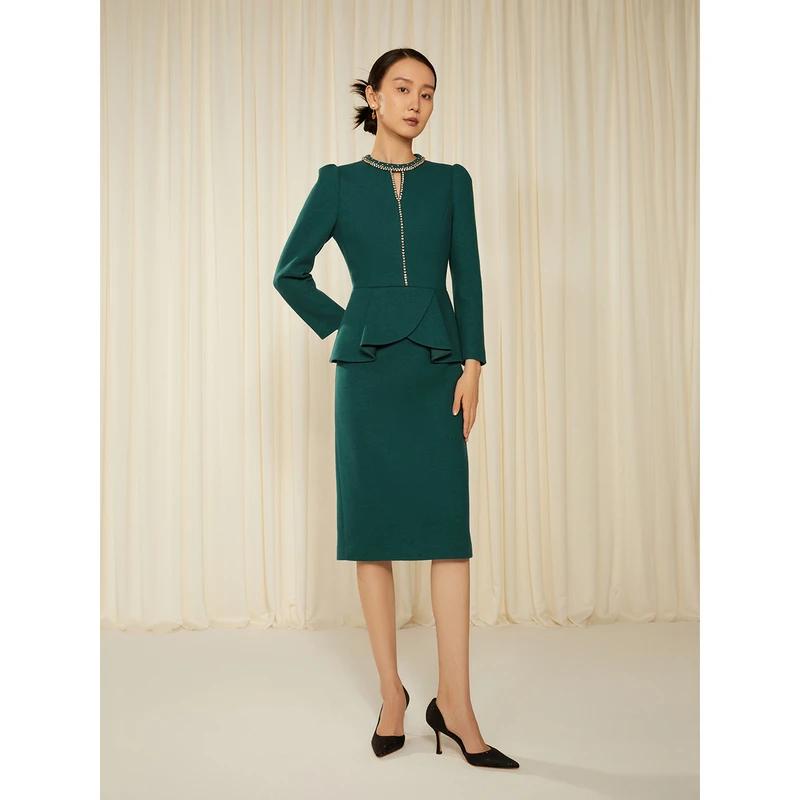 Song of Song/歌中歌秋冬青石绿时尚气质收腰连衣裙5C62505016