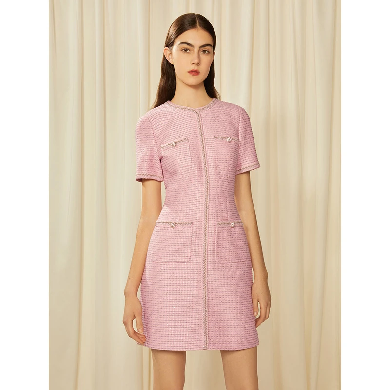 Song of Song歌中歌夏粉色淑女条纹钉珠连衣裙5C33105570