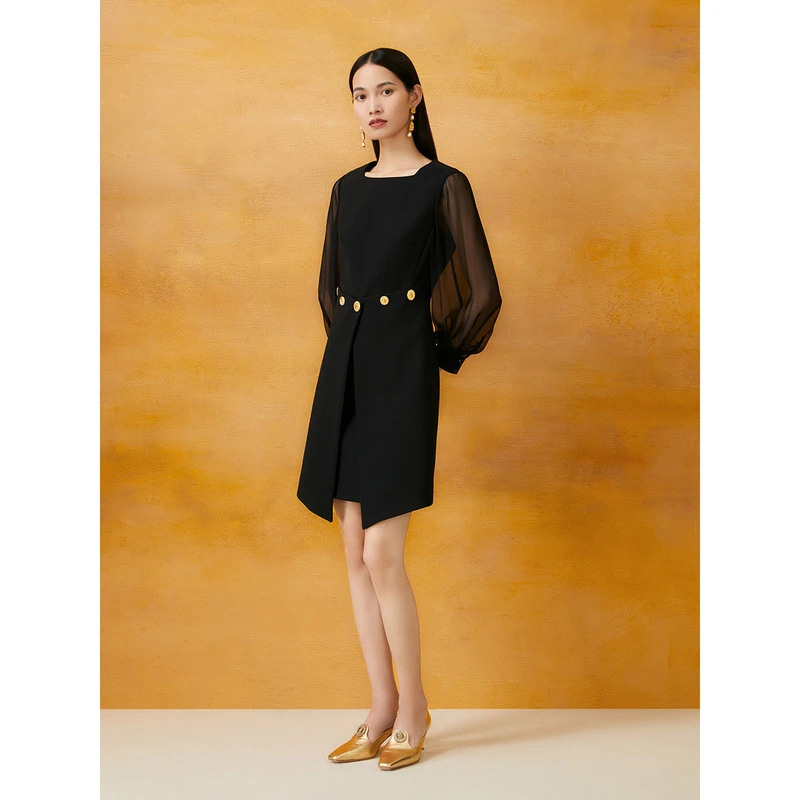 Song of Song歌中歌黑鸢尾花金属扣装饰优雅连衣裙5C34105960