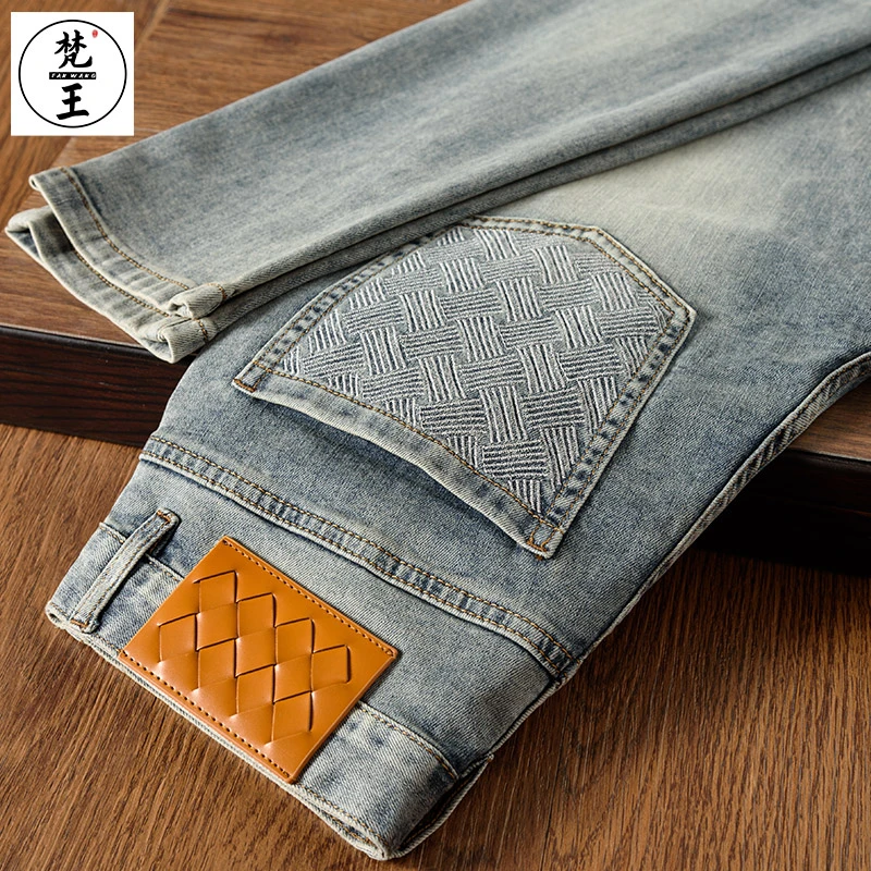 FANWANG/梵王7103#欧版高端牛仔裤男士潮牌修身复古刺绣休闲长裤