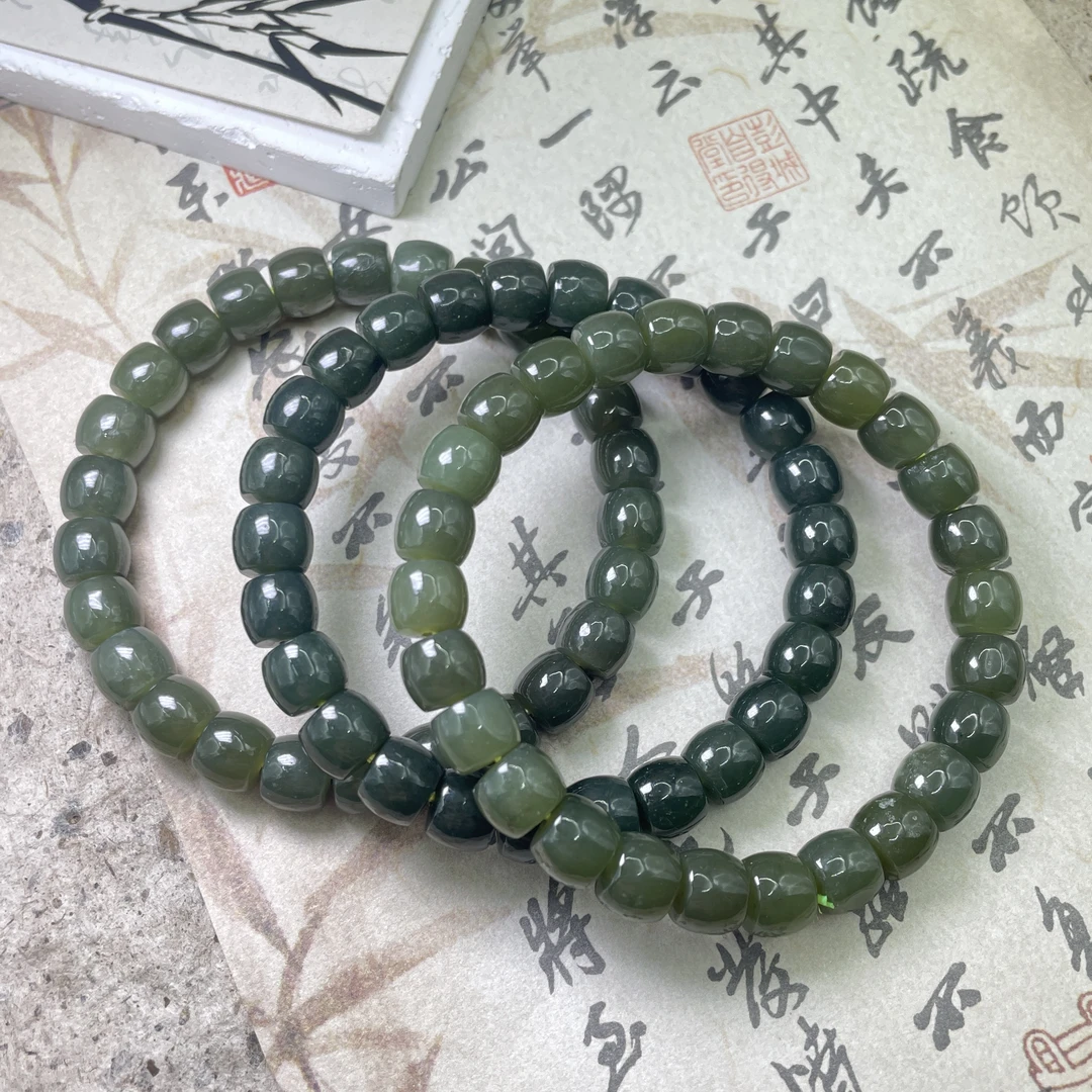 保真天然和田玉 国风老湖水绿直切手串 多样性发货拍一发一H220