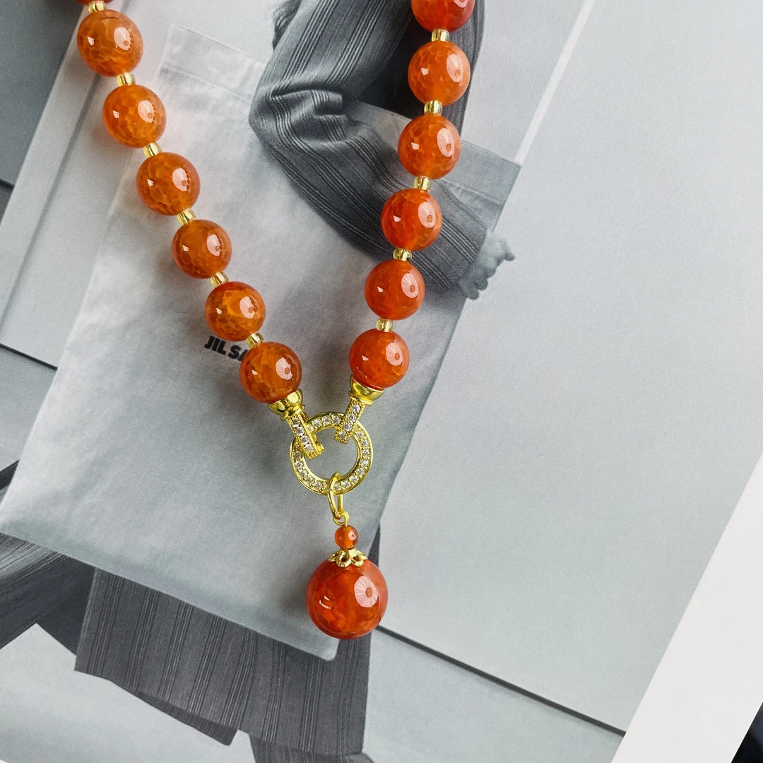 天然玉石 红玛瑙龙纹 镶钻 项链多样性发货M124