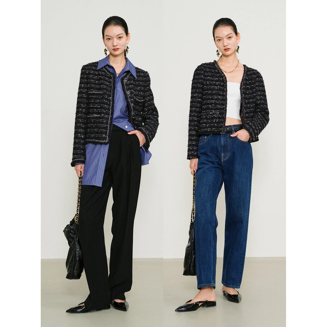 6.MRS Studios 進口LINTON立体编织 经典粗花呢四口袋小香外套