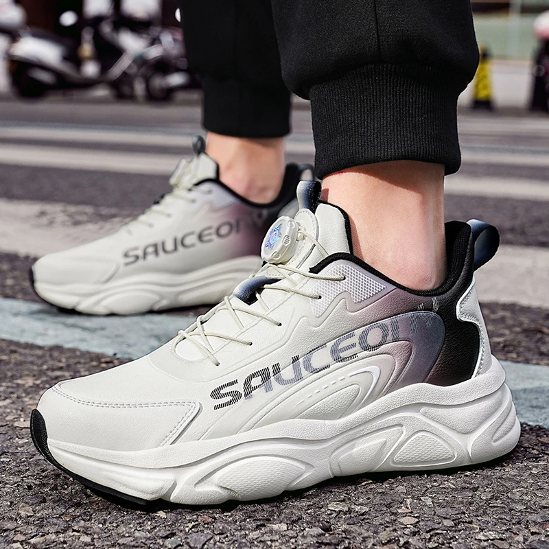 特大码旋转扣男鞋47秋冬季皮面运动鞋46加绒加宽青少年跑步男鞋45