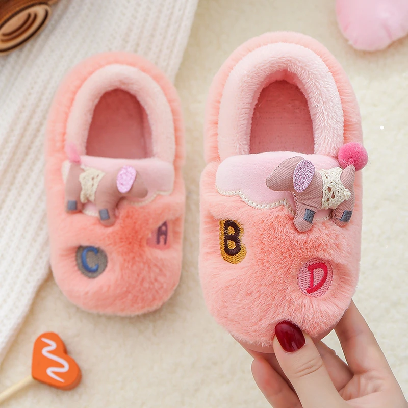 儿童保暖加厚棉鞋冬小童宝宝居家底防滑中童带跟男女童毛毛鞋包跟