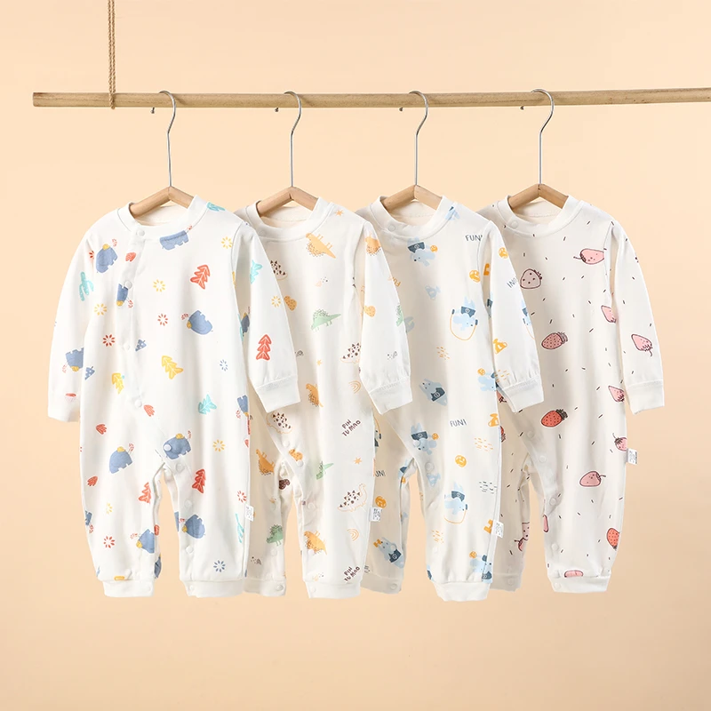 婴儿春秋连体衣宝宝纯棉睡衣薄款秋衣长袖家居服侧开口哈衣服