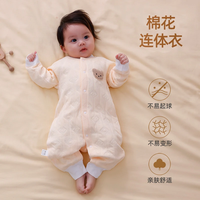婴儿连体衣秋冬纯棉夹棉加厚保暖棉花新生儿衣服哈衣男女宝宝冬装