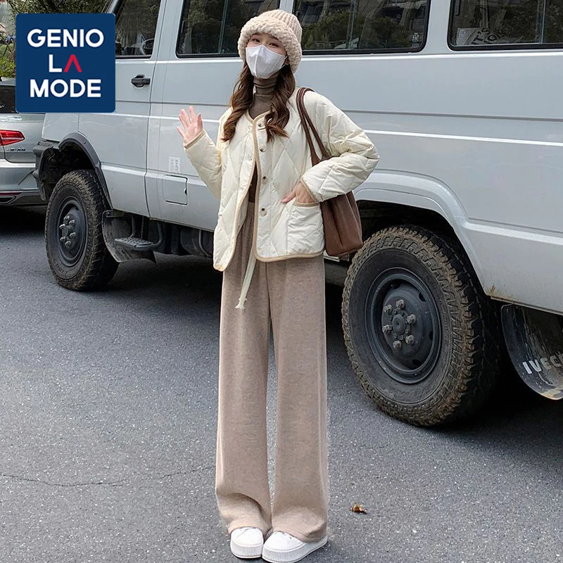 GENIOLAMODE加绒女冬季裤子百搭时髦洋气宽松直筒裤运动休闲裤女