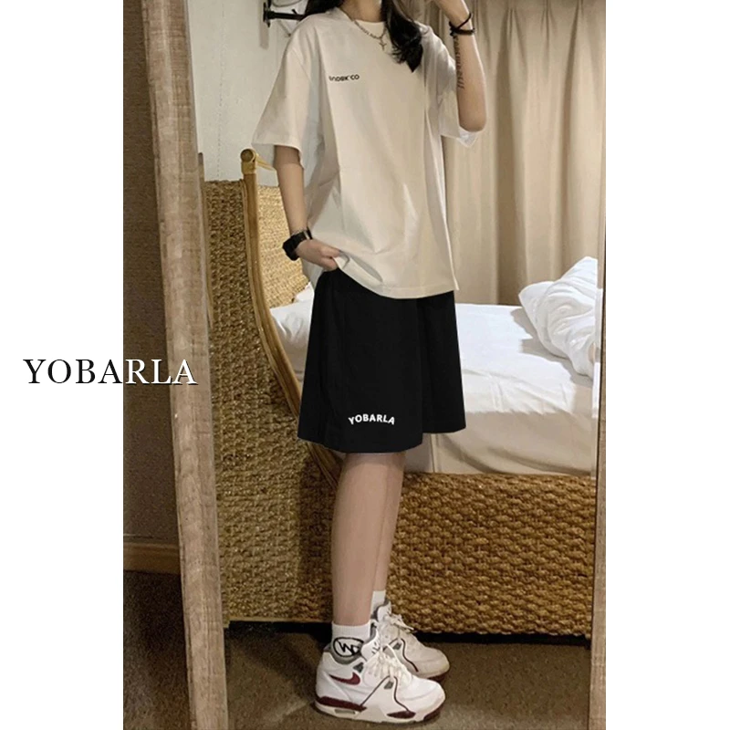 黑色休闲运动短裤女秋冬高腰大码胖mm宽松显瘦梨形身材阔腿五分裤