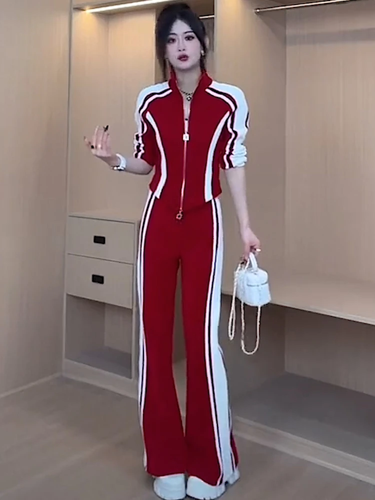 欧货休闲运动套装早秋2025新款时尚洋气休闲显瘦外套阔腿裤两件套