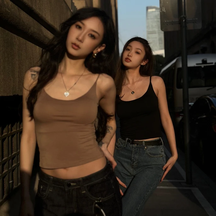 拉丁舞蹈服成人女服装练功服吊带跳舞练习专业背心上衣带胸垫X15