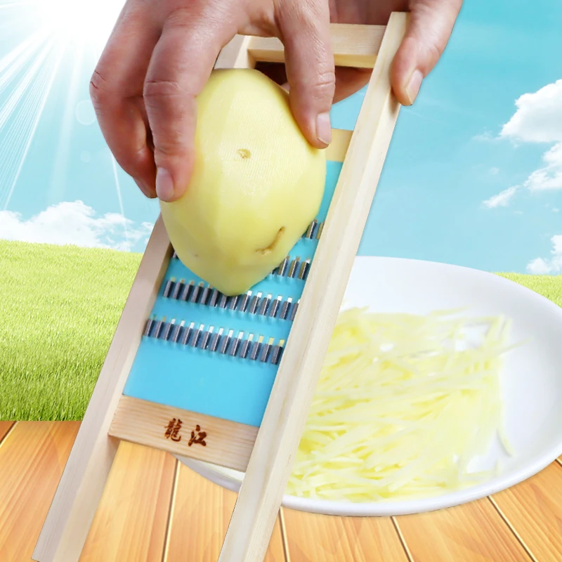 土豆切丝器家用细丝擦丝器刨丝器不伤手实木搜子插丝擦菜器刮丝板