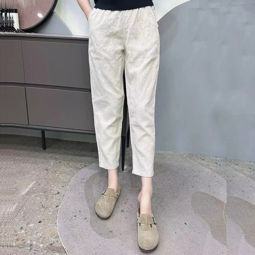 衣姐高端苎麻休闲裤女夏季透气宽松裤子百搭九分萝卜裤QM-6049
