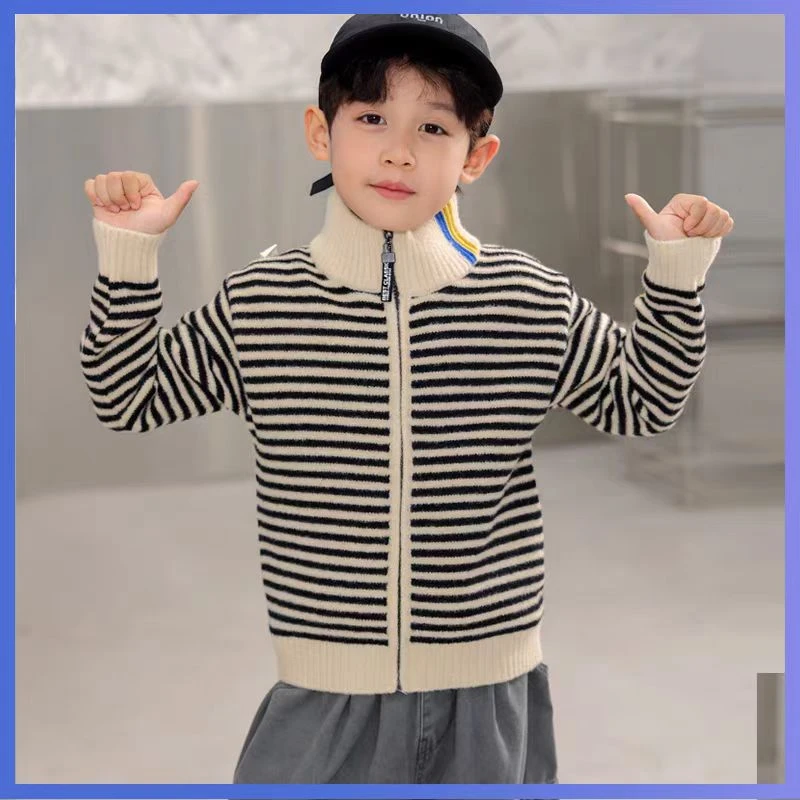 上衣大童韩版开衫条纹学院风针织衫宝宝毛衣时尚休闲风男童