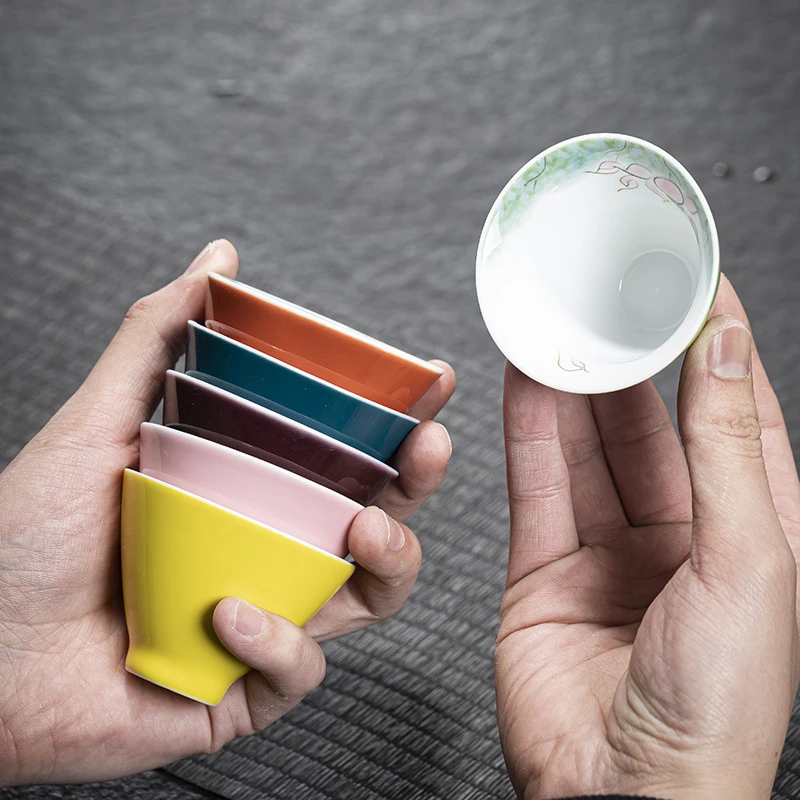 手工手绘釉下彩色主人杯单杯陶瓷功夫茶杯品茗杯女士茶具粉彩分杯