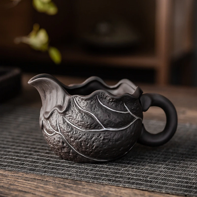 创意异形紫砂荷叶紫砂公道杯描银陶瓷公杯茶海分茶器功夫茶具配件