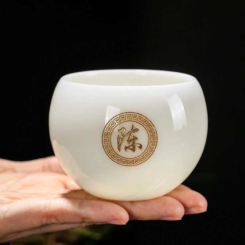 大号加厚姓氏羊脂玉瓷主人杯陶瓷茶杯茶盏品茗杯手工白瓷茶具刻字