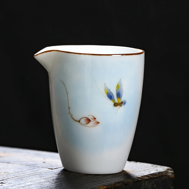 釉下彩大号纯手绘高白瓷公道杯陶瓷公杯茶海陶瓷分茶器滤茶杯