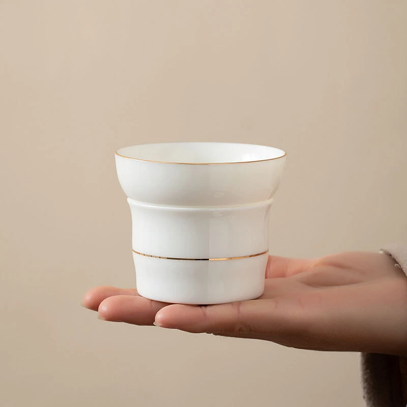 手工创意描金羊脂玉陶瓷茶叶过滤网泡茶器茶漏茶滤茶具茶道配件