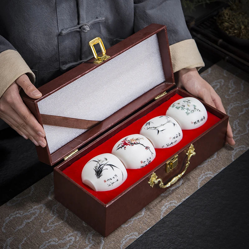 手绘素烧羊脂玉白瓷主人杯子单茶杯个人高档梅兰竹菊品茗茶具陶瓷