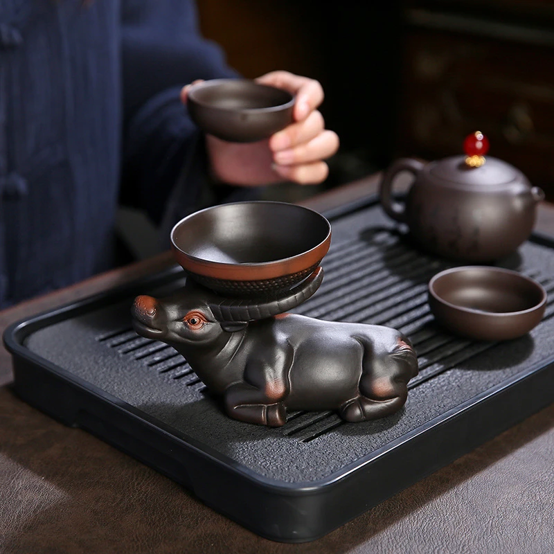 创意紫陶茶漏茶滤网茶叶过滤器可爱茶宠摆件陶瓷功茶具配件代发