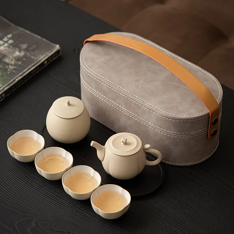 户外车载露营米黄釉便携式泡茶壶茶杯茶盘旅行茶具套装定制快客杯